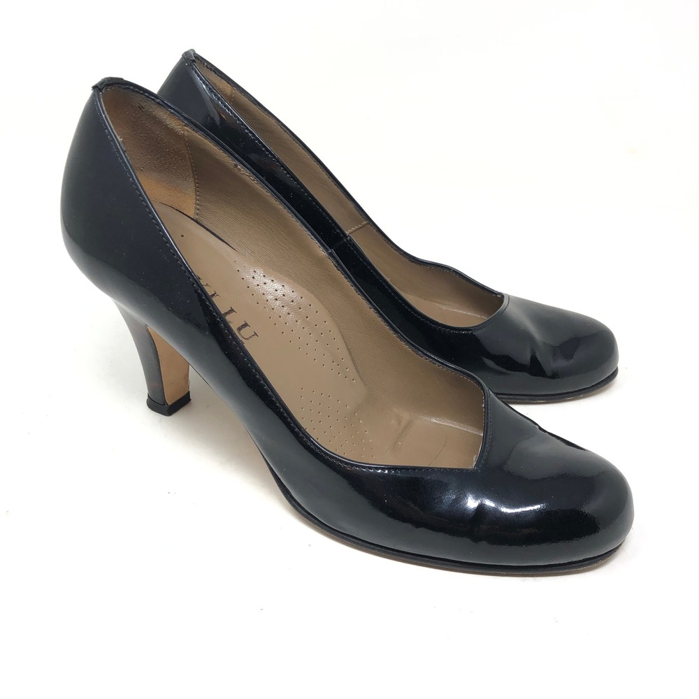 Anyi Lu Womens 38 Emily Pumps Black Patent Leather Tortoise‎ Heel Made in Italy